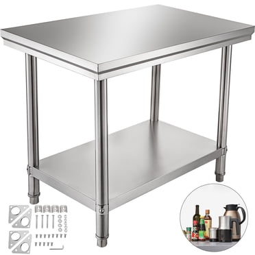 VEVOR Table de Travail en Acier Inoxydable 35 x 24 x 31 Pouces Table de Préparation et de Travail de Cuisine Commerciale Table de Travail de Préparation Robuste Table de Travail en Métal avec Pieds Réglables pour Restaurant, Maison et Hôtel