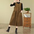 thumbnail image 2 of QATAINLAV Alléger Ventes du Jour Robe Débardeur en Velours Côtelé pour Femme à Boutons Décontractée Col Rond Sans Manches Robes Chasubles au-Dessus du Genou Longue Robe Salopette avec Poches Kaki TG, 2 of 5