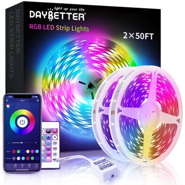 DAYBETTER Bandes Lumineuses DEL, 30 m (100 Pieds) avec Télécommande via Application, DEL RVB 5050 24 V pour Chambre, Synchronisation Musicale et Changement de Couleur pour une Ambiance Festive.