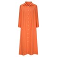 thumbnail image 4 of Robe Chemise Boutonnée pour Femme à Revers à Manches Longues en Coton et Lin Fendue Décontractée Ample Confortable Maxi Longue, 4 of 6