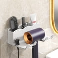 thumbnail image 1 of Boovnll No Punching Required Hair Dryer Rack Bathroom Wall-Mounted Storage Bracket with Three Storage Grids, 1 of 6