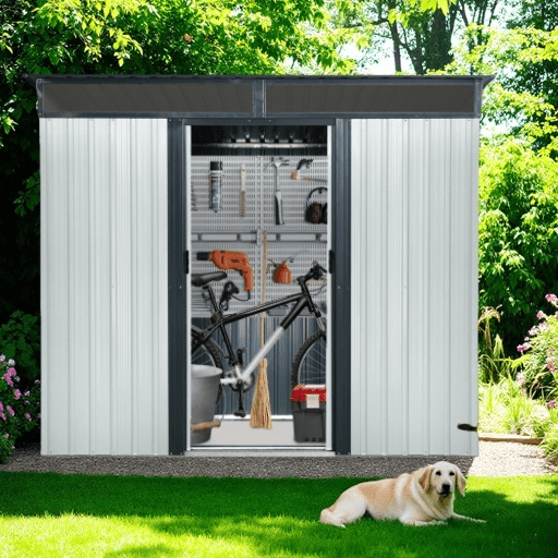 Spacious 8x6 ft White and Black Outdoor Metal Storage Shed with Window and Vents