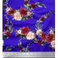 thumbnail image 1 of Soimoi Blue Rayon Fabric Ranunculus & Penoy Floral Print Print Fabric By the Yard 58 Inch Wide, 1 of 3