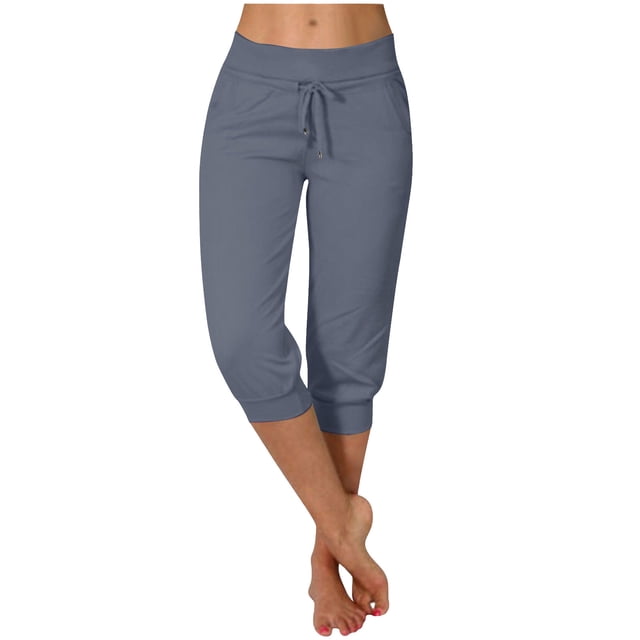 Liquidation d'Économies d'Été! RQYYD Pantalons Capri pour Femmes Été Décontractés Capris Raccourcis Pantalon de Yoga Jogger à Cordon avec Poches Bas Resserré Pantalons de Survêtement Liquidation