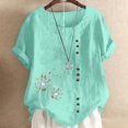 thumbnail image 2 of CHOK Mchoice Chemises pour Femmes 2024 à Manches Courtes Décontractées Hauts Grande Taille Col Rond Imprimé Ample Blouse en Coton et Lin à Boutons, 2 of 5