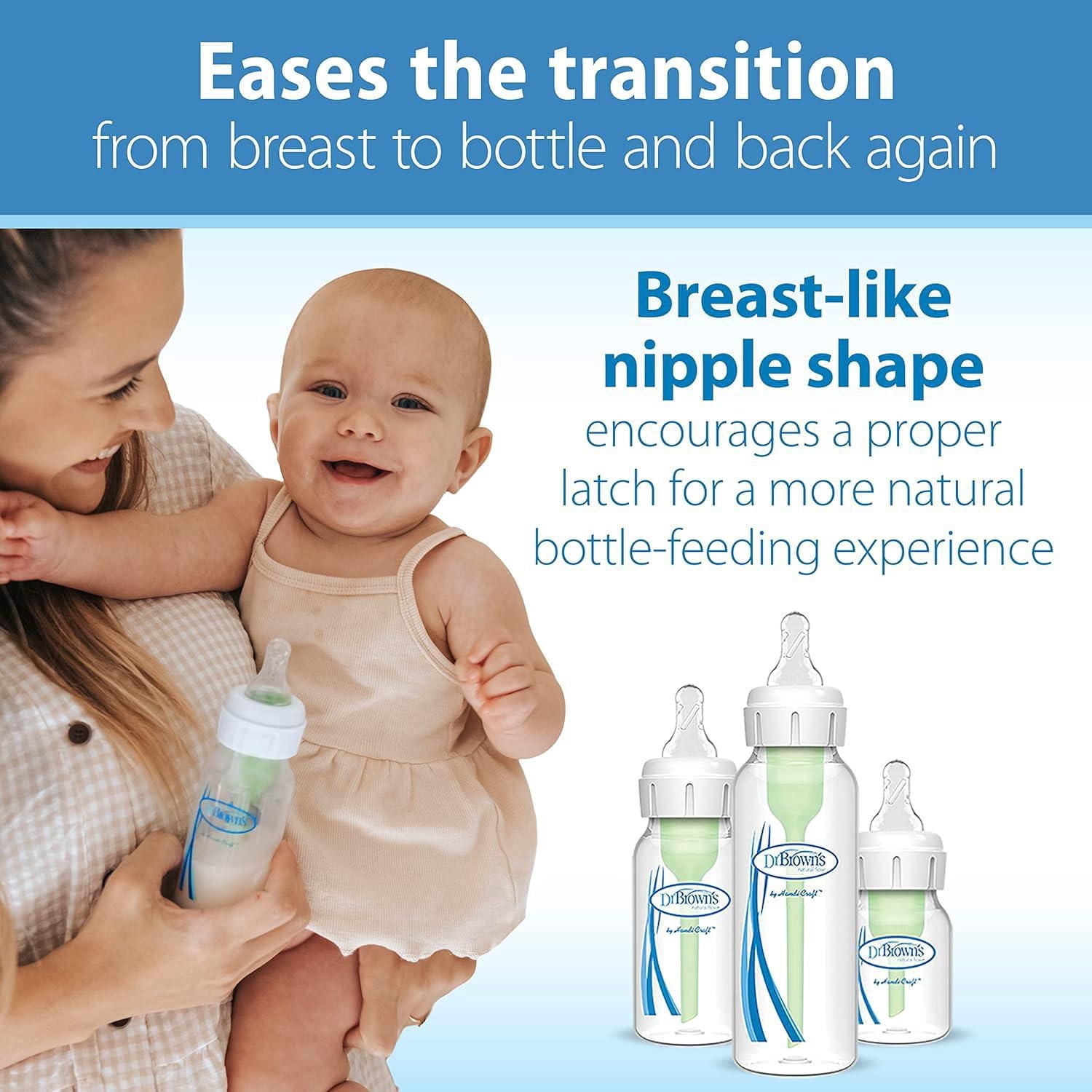 Dr. Brown's Natural Flow Level 2 Narrow Baby Bottle Silicone Nipple, Medium Flow, 3m+, 100% Silicone Bottle Nipple, 6 pack