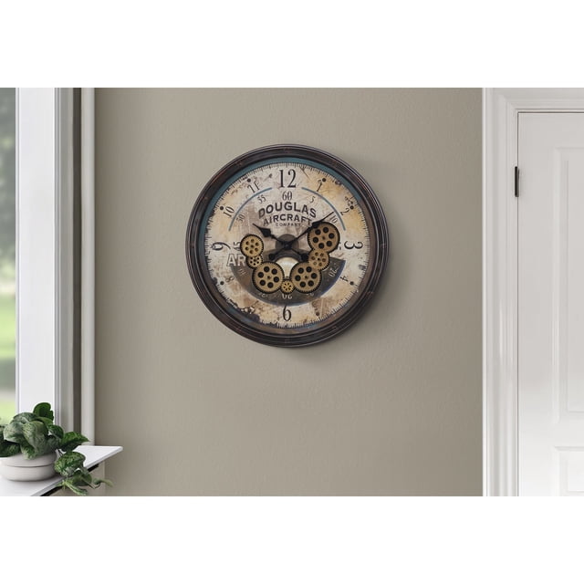 Monarch Specialties I 9061 - Horloges, Ronde 20 Pouces, Mécanisme à Engrenages, Horloge Murale, Brun, Transitionnel