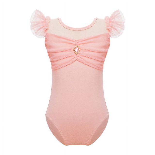 CHUANK Kids Girls Ballet Dance Gymnastics Leotard Tutu Ruffle Sleeve Ruched Mesh Bodysuit Ballerina Dancing Class Performance Dancewear