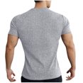 thumbnail image 3 of Men's Muscle T Shirts Stretch Short Sleeve V Neck Bodybuilding Workout Tee Shirts Slim Fit Ribbed Knit Shirt, 3 of 5
