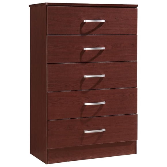 Hodedah Commode Contemporaine en Bois à Cinq Tiroirs, Fini Acajou