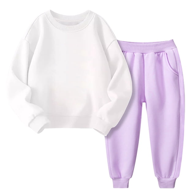 LIJCC Girls Fall And Winter Padded Round Neck Sweater Pants Two Piece Suit