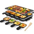 thumbnail image 1 of Gril Barbecue Électrique, Gril de Table à Raclette Intérieur Sans Fumée 2 en 1 Plaque Chauffante Électrique Antiadhésive avec 8 Poêles à Raclette et à Fromage Contrôle de Température Réglable 1300 W Idéal pour la Famille et les Fêtes, 1 of 6