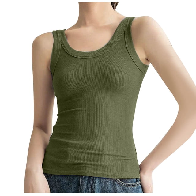 Timegard Going out Tank Tops for Women Ribbed Scoop Neck Sleeveless Tops Skinny Comfy Solid Color Casual
