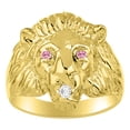 thumbnail image 1 of RYLOS Lion Head Ring with Gemstone Eyes & Diamond Mouth – Fun Designer Rings in Yellow Gold Plated Silver Pink Ice Size 12, 1 of 7