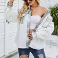 thumbnail image 4 of IROINID Women's Short Woolen Jacket Print Long Sleeve Winter Plaid Buttons Patchwork Coat, Green, 4 of 7