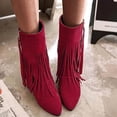 thumbnail image 4 of LSLJS Bottes Mode Femme Unies Femmes à Bout Pointu à Franges Talon Plat Bottes Chaussures, Bottines et Bottillons pour Femmes, Bottes pour Femmes, 4 of 5