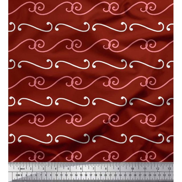 Soimoi Red polyester Crepe Fabric Swirl Abstract Print Fabric by Yard 42 Inch Wide