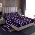 thumbnail image 1 of Erosebridal Blue Red Black Stripe Bed Sheets Queen, Geometric Line Bedding Sets Queen Size 4pcs, 1 of 7