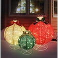 thumbnail image 3 of Holiday Time Lot de 3 Boules de Noël Lumineuses avec Noeud, Rouge/ Or/ Vert, 3 of 4