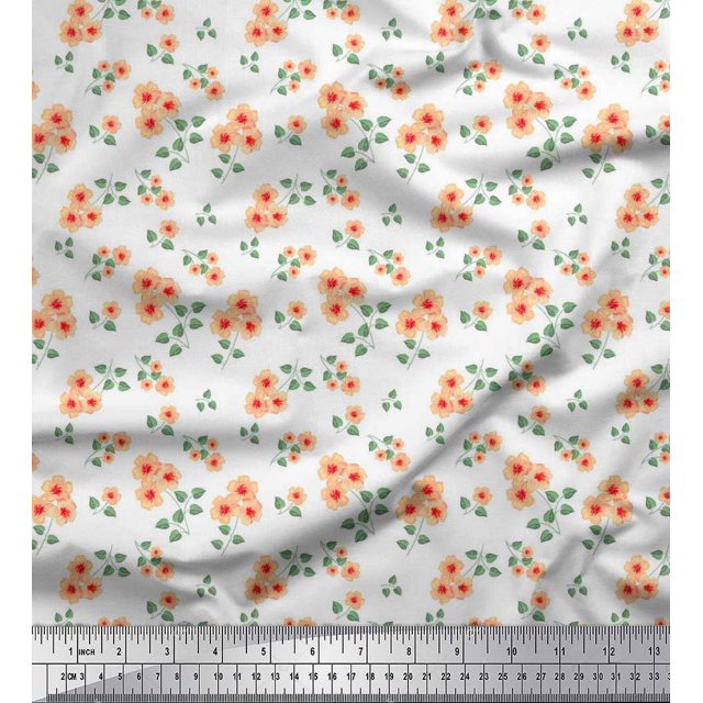 Soimoi Modal Satin Fabric Leaves & Flower Floral Print Sewing Fabric Yard 42 Inch Wide