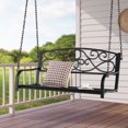 thumbnail image 1 of Gymax Balançoire de Porche Suspendue pour Patio avec Chaînes, Noire, 1 of 10