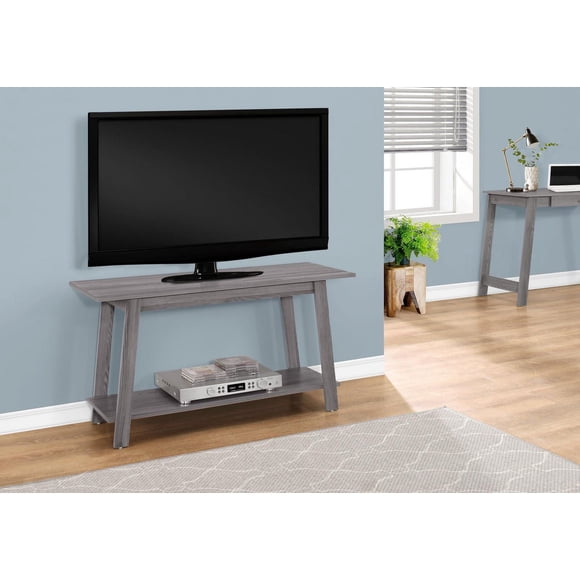 Monarch Specialties Tv Stand, 42 Inch, Console, Media Entertainment Center, Storage Shelves, Living Room, Bedroom, Laminate, Grey, Contemporary, Modern