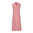 thumbnail image 4 of Amzcrzy Robes pour Femmes Couleur Unie Sans Manches Robes de Printemps Col en V à Boutons Robe d'Été Confortable Robe en Coton et Lin Tendance Col Rabattu Robes Maxi, 4 of 6