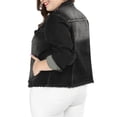 thumbnail image 4 of GRACE & GRANDEUR Women's Plus Size Washed Button Front Frayed Denim Jacket Black 2X, 4 of 7