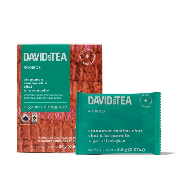 DAVIDsTEA - Rooibos - Pack of 12 Individually Wrapped Sachets - Organic Cinnamon Rooibos Chai