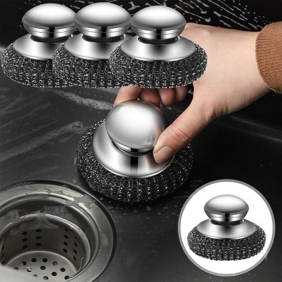 CXK13 3 Pack Steel Wool Scrubber, 2024 Upgraded Stainless Steel Wool Scrubber with Handle, Detachable Metal Steel Scrubber Wool Pads for Cleaning Dishes, Iron Pots, Stoves, Wash Sink, Grills