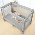 thumbnail image 1 of Foldable Baby Playard, Portable Crib Baby Playpen Infant Safety Activity Center with Wheel and Carry Bag for Home Travel Outdoor, Grey, 1 of 9