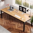 thumbnail image 3 of Fnova 78.7" Modern Computer Desk with Wood Desktop, Metal Frame Office Desk, Light Brown, 3 of 14