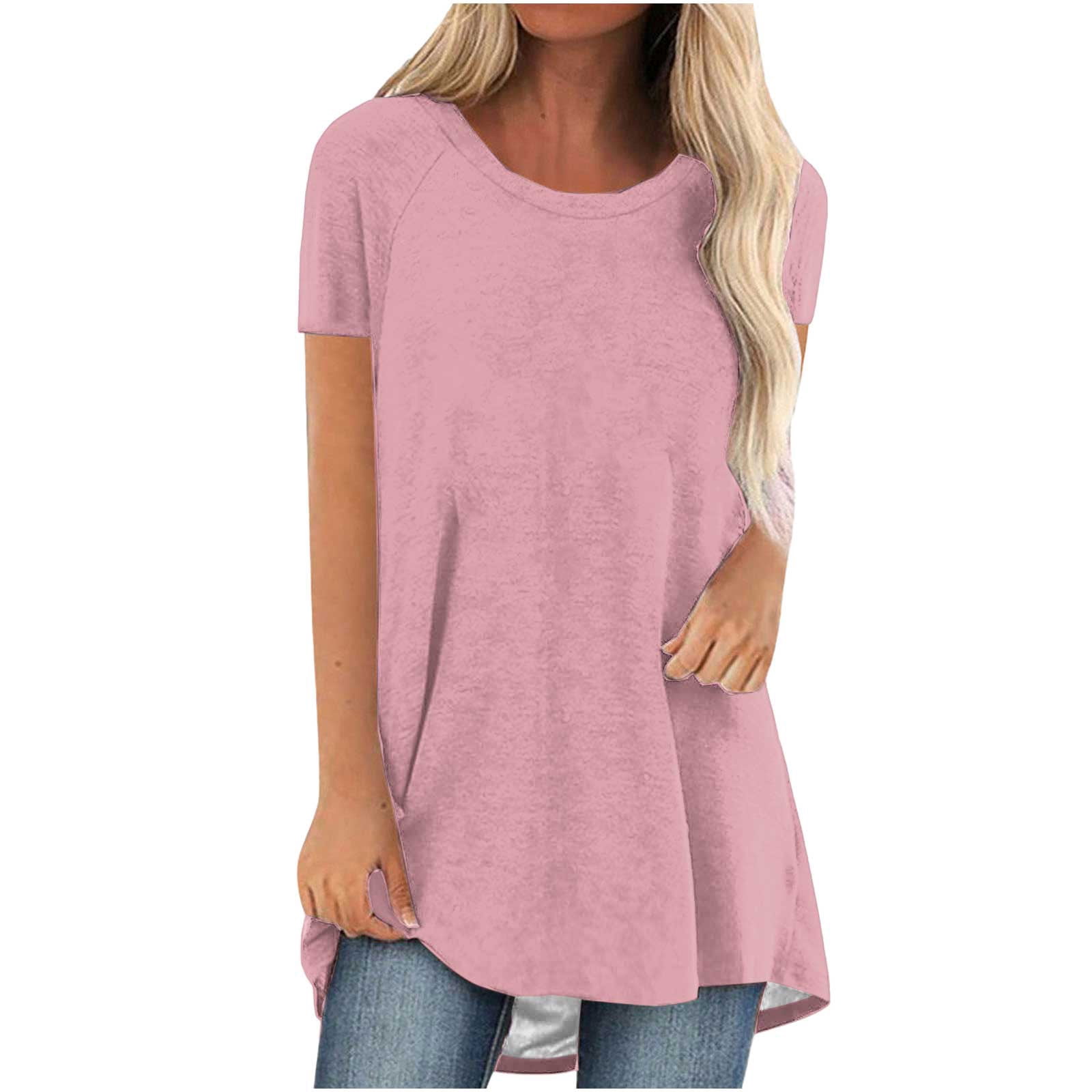 Timegard Hauts pour Femmes Col Rond Manches Courtes Tuniques pour Porter avec des Leggings Mi-Longs T-Shirts Confortables Été