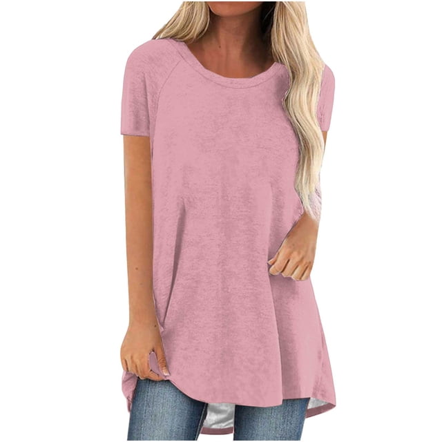Tuniques d'Été pour Femmes à Col Rond, Manches Courtes, Coupe Ample, T-Shirts Confortables pour Femmes, Décontractés, Confortables et Fluides, Chemisiers pour Dames