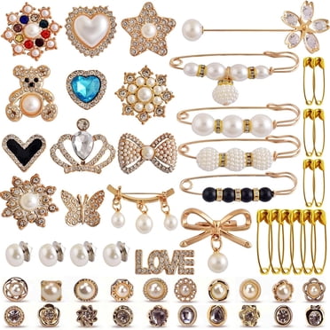 Breloques pour Chaussettes Épingle de Sûreté Broche, 55 Pcs Breloques de Chaussettes pour Déchets Épingles Bling Doré Bijoux de Chaussettes, Épingles-Broches pour Chaussettes, Kit de Breloques de Chaussettes en Perles et Strass en Vrac pour Chapeau Vêtements