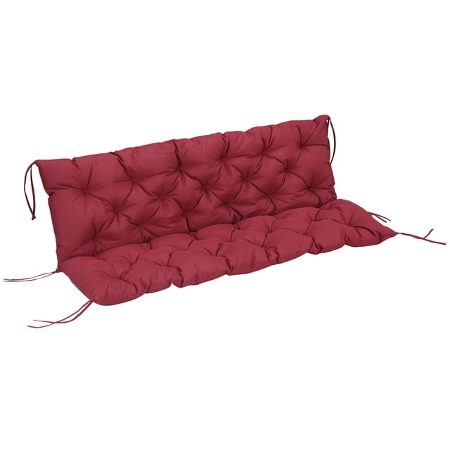 Outsunny Coussins de Balançoire d'Extérieur 3 Places avec Dossier en Rouge Vin, au design Capitonné et à la construction Très Rembourrée pour un Confort Accru. Faits de Tissu polyester avec Rembourrage Épais en Éponge, Ils Mesurent 59,1 Pouces de Large, 38,6 Pouces de long et 3,1 Pouces d'Épaisseur. Inclut des Cordes à Nouer pour une Fixation Sécuritaire aux Meubles d'Extérieur.