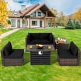 thumbnail image 1 of Costway 6PCS Patio Rattan Furniture Set 42" Fire Pit Table Cover Sofa Cushion Black, 1 of 10