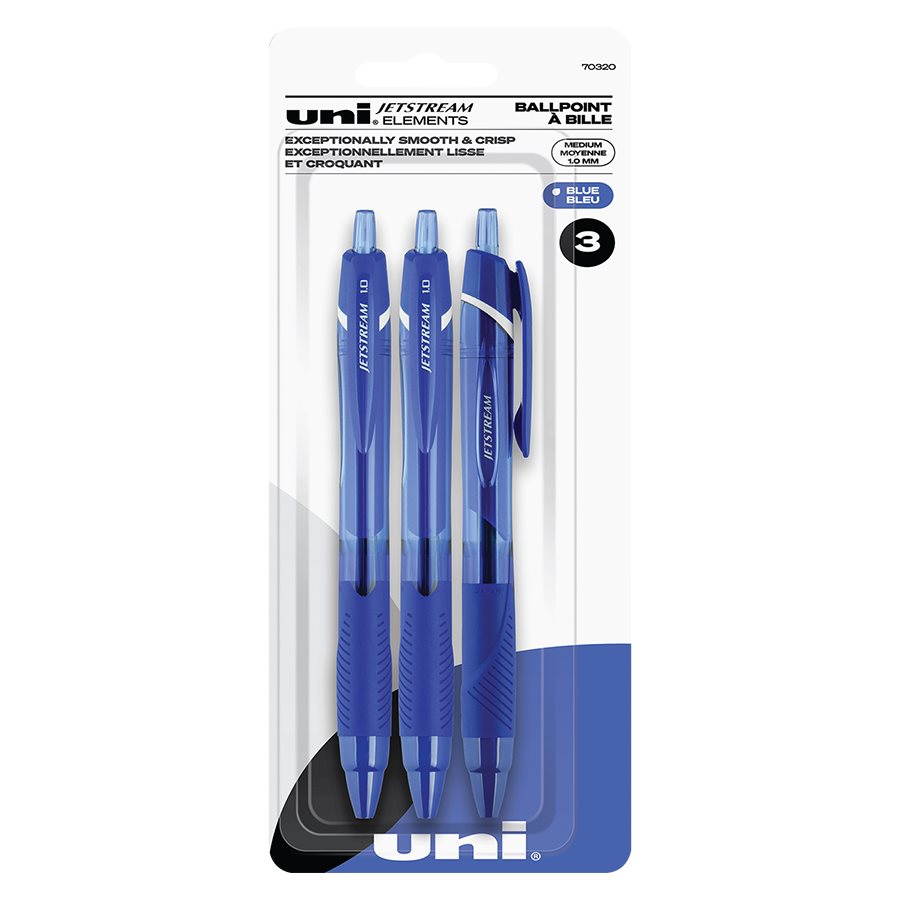 uniball Jetstream Elements Stylos à Bille, 1.0 mm, Encre Bleue, Lot de 3