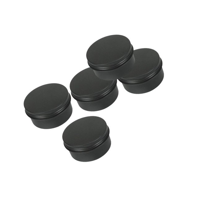 Transemion 5pcs Empty Aluminum Jars Cosmetic Screw Balm Lip Lid Cans Containers Black 80ml 1Set