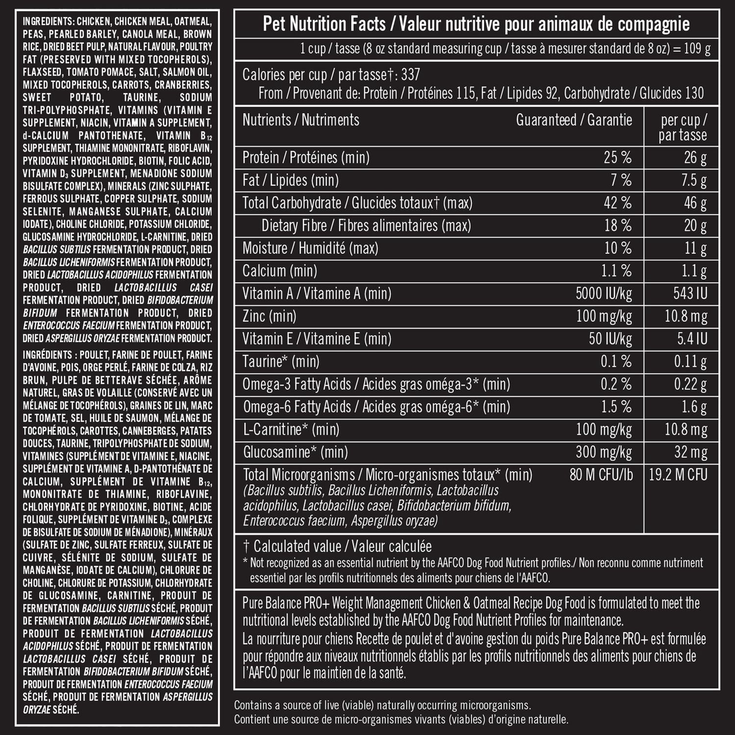 Pure Balance Pro+ Gestion du Poids, Recette de Poulet et d'Avoine Nourriture Sèche pour Chiens 3.5KG