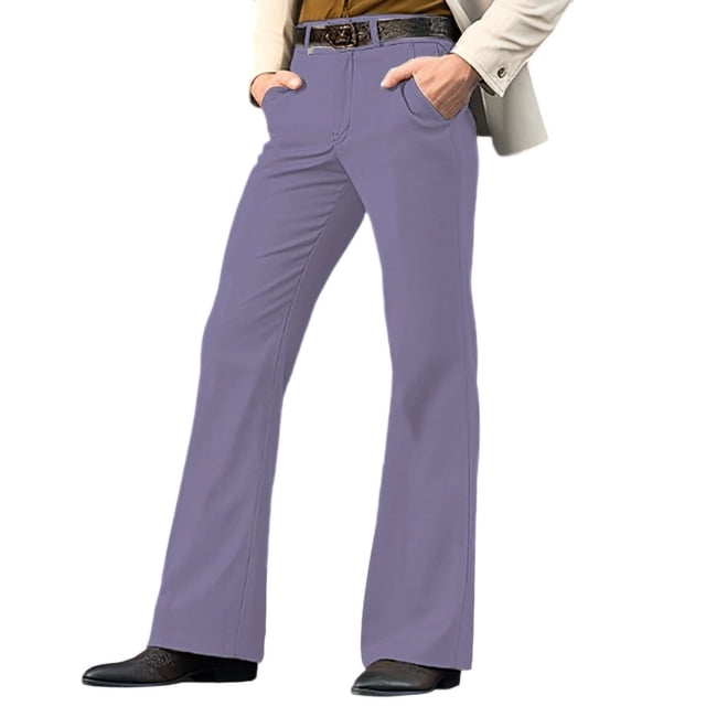 Mens Work Pants Men's Fashion Casual Flared Trousers Button Pocket Solid Color Pants Purple XXXL