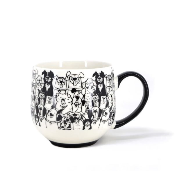 Ma Maison Tasse Chien Noir et Blanc, 500 ml, une Tasse en Porcelaine Blanche avec Poignée Noire Présentant des illustrations Fantaisistes de Chien Noir, Compatible Micro-Ondes et Lave-Vaisselle, Idéale pour le Café Ou le Thé et un Cadeau Ludique pour les Amoureux des Chiens.