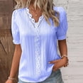 thumbnail image 2 of Lenpel Women's Summer Tops Plus Size Ruffle Short Sleeve V Neck Lace Trim Textured Shirts Dressy Casual Blouses, 2 of 4