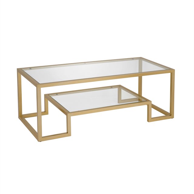 Henn&Hart Rectangular Coffee Table with Tempered Glass Top and Gold Metal Frame, Gold