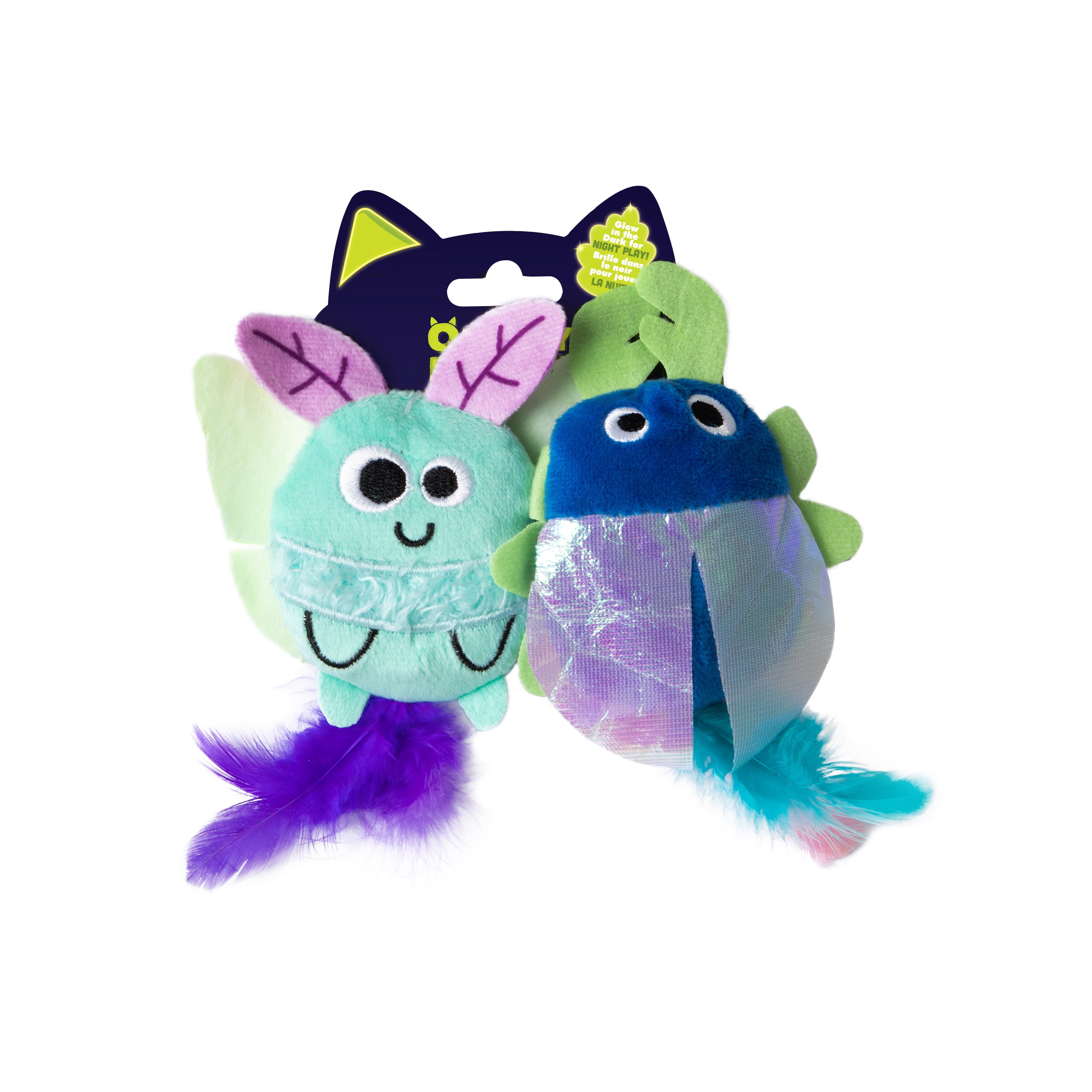 Quirky Kitty Jouet pour Chat Insectes Lunaires de Forêt Lumineux Brille dans le Noir, 2pk