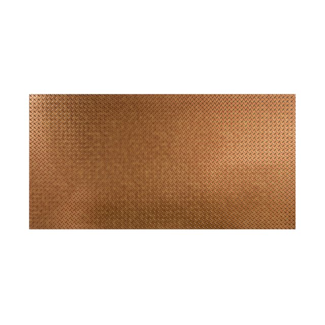 FASÄDE Easy Installation Diamond Plate Antique Bronze Wall Panel, a 4' x 8' decorative thermoplastic panel with a diamond plate pattern in an antique bronze finish. Made from durable vinyl, it resists rust, corrosion, stains, mold, and mildew. Lightweight and easy to cut, it is suitable for use as a wall panel or seamless backsplash in spaces like garages, offices, or utility rooms. Covers 32 sq. ft. and installs with basic tools like scissors and adhesive.