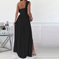 thumbnail image 4 of Pompotops Robe d'Été pour Femme, Aguichant, Unie, Amincissante, à une Épaule, Sans Manches, Ourlet Fendu, 4 of 8