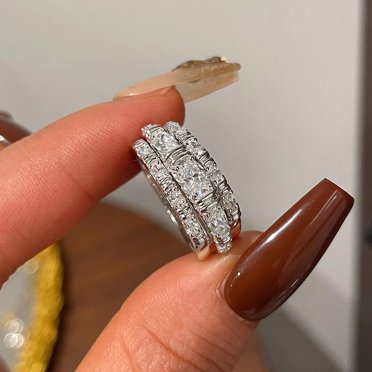VOLALO Circle Eternity Ring for Women 14K White Gold Plated with White Cubic Zirconia 3 Piece Set Size 6 for Valentine's Day Gift Box Included