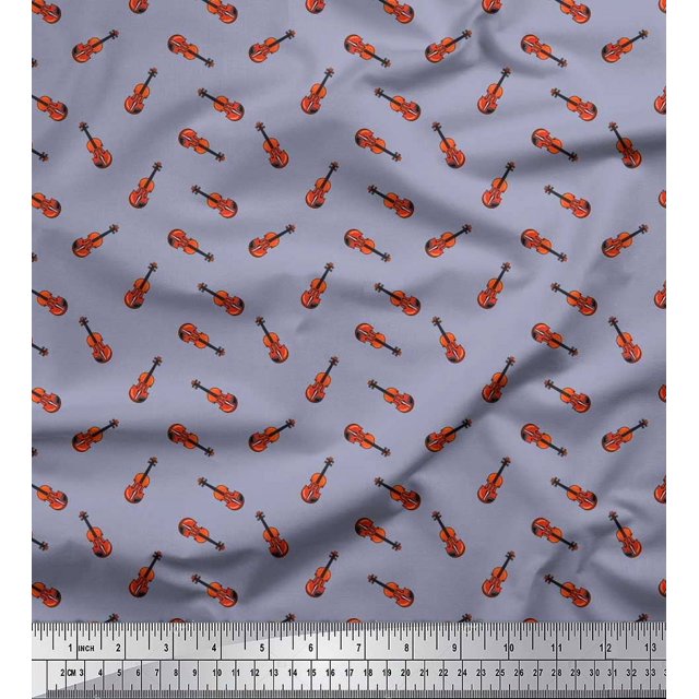 Soimoi Crepe Silk Fabric Guitar Musical Instrument Printed Fabric 1 Yard 42 Inch Wide