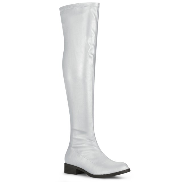 Unique Bargains Bottes Cuissardes à Talons Blocs à Bout Rond pour Femmes